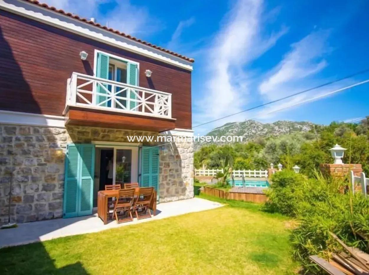 3 Rooms 1 Living Room 140M2 2 Villas For Sale With Swimming Pool With Magnificent Sea View In Selimiye Neighborhood Of Marmaris District