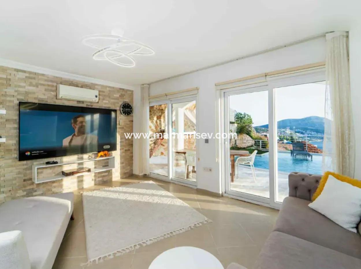 A Detached Villa For Sale With A Magnificent Sea View Swimming Pool In Kalkan Is A Custom-Made Villa