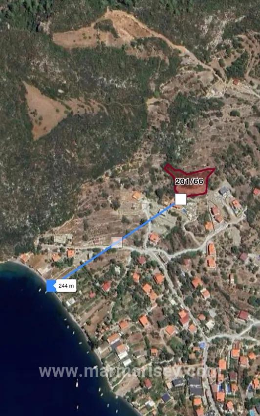 Söğüt köyünde Simi adası ve deniz manzaralı ekolojik turizm İmarlı 2100 m2 tarla